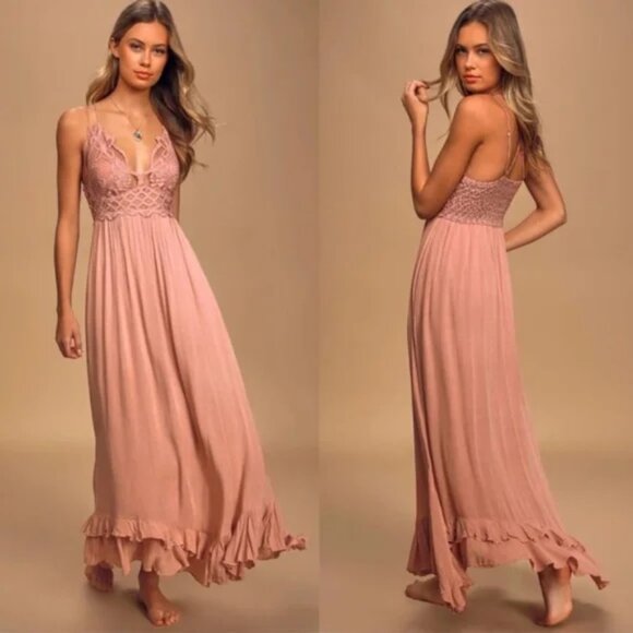 Free People Dresses & Skirts - Free People One Adella Lace Slip Maxi Dress Rose Pink Womens Size Small